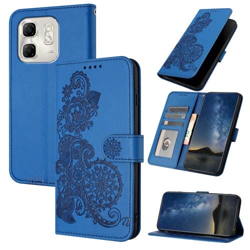 Funda de Cuero con Tapa y Relieve Flor de Datura para Infinix Hot 50I Smart 9 (Azul)