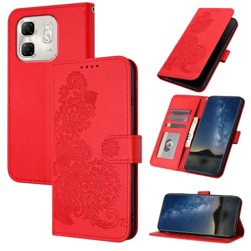 Funda de Cuero con Tapa y Diseño Flor de Datura para Infinix Hot 50I Smart 9 (Rojo)