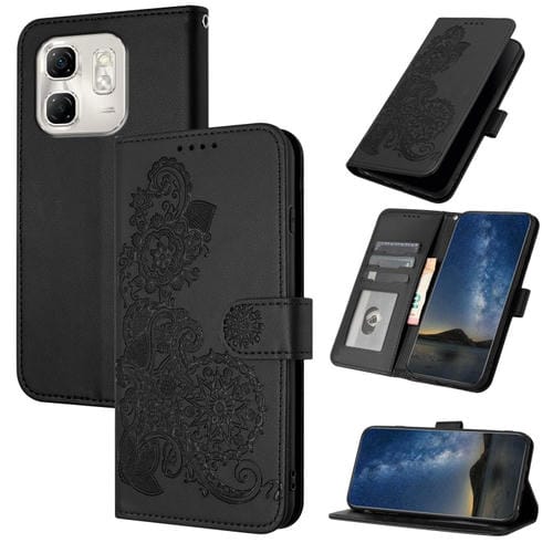 Funda de Cuero con Tapa y Flor de Datura en Relieve para Infinix Hot 50I/Smart 9 (Negra)