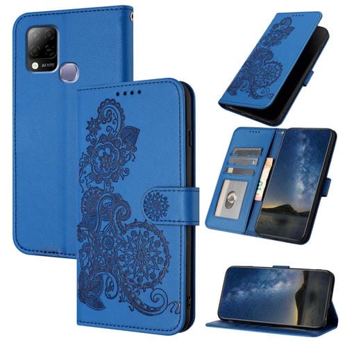 Funda de Cuero con Tapa y Diseño Flor de Datura para Infinix Hot 10T/Hot 10S (Azul)