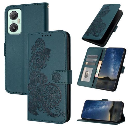 Funda de Cuero con Tapa para Teléfono Infinix Hot 20 5G con Relieve Flor de Datura (Verde Oscuro)