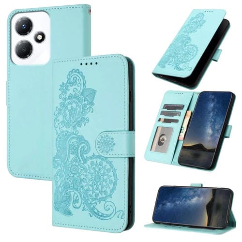 Funda de Cuero con Tapa y Relieve Flor de Datura NFC para Infinix Hot 30 Play (Azul Claro)
