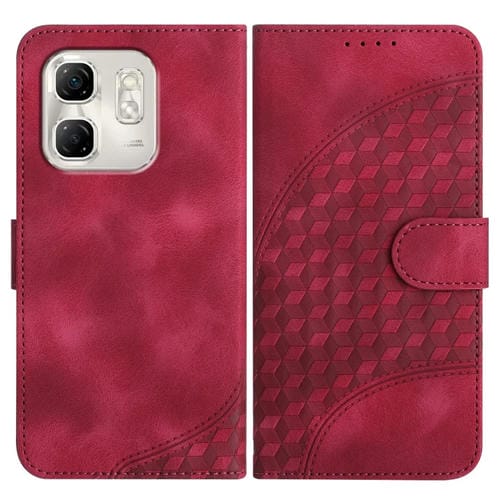 Funda de Cuero con Relieve de Cabeza de Elefante para Infinix Hot 50I y Smart 9 Yx0060 con Cordón (Rosa Rojo)