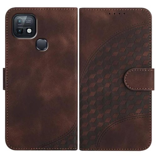 Funda de Cuero con Relieve de Cabeza de Elefante para Infinix Hot 10I con Cordón (Café)
