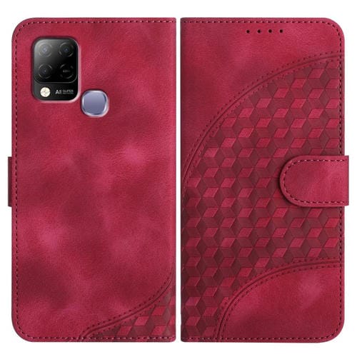 Funda de Cuero con Relieve de Cabeza de Elefante para Infinix Hot 10T y Hot 10S con Cordón (Rosa Rojo)