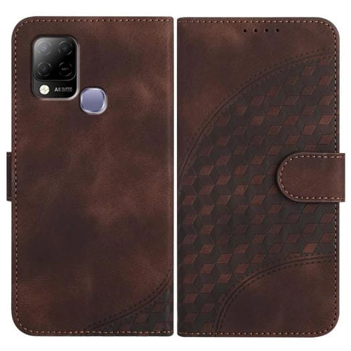 Funda de Cuero con Relieve Elefante para Infinix Hot 10T y Hot 10S con Cordón (Café)