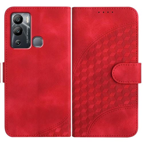 Funda de Cuero con Relieve Cabeza de Elefante para Infinix Hot 12I con Cordón (Rojo)