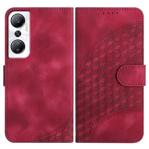 Funda de Cuero con Relieve de Cabeza de Elefante para Infinix Hot 20 4G con Cordón (Rosa Rojo)