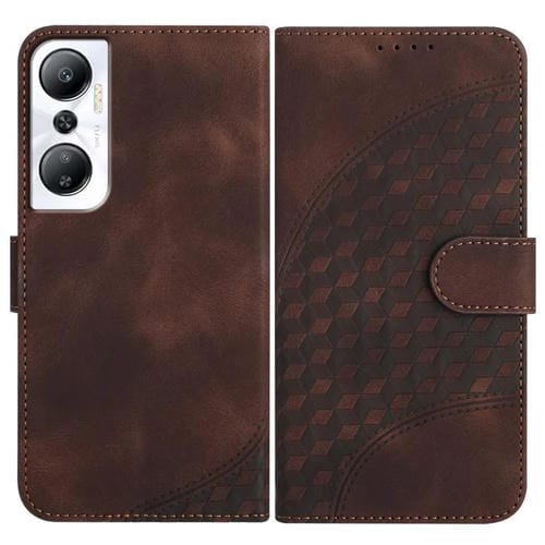 Funda de Cuero con Relieve de Cabeza de Elefante para Infinix Hot 20 4G con Cordón (Café)