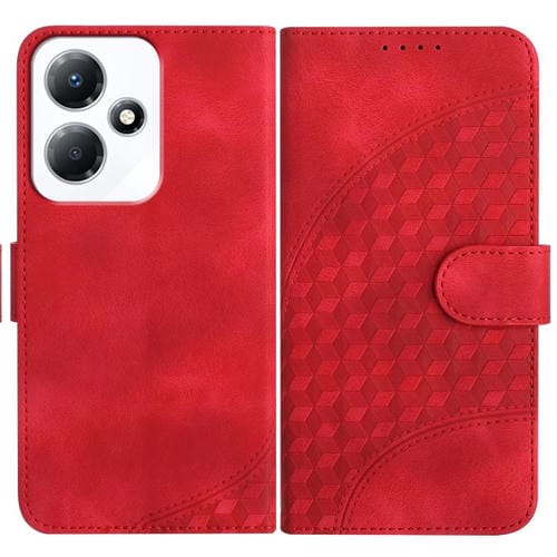 Funda de Cuero con Relieve de Cabeza de Elefante para Infinix Hot 30 Play / Hot 30 Play Nfc con Cordón (Rojo)