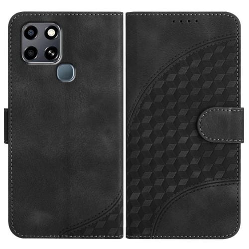 Funda de Cuero con Relieve Cabeza de Elefante para Infinix Smart 6 y Smart 6 HD con Cordón (Negro)