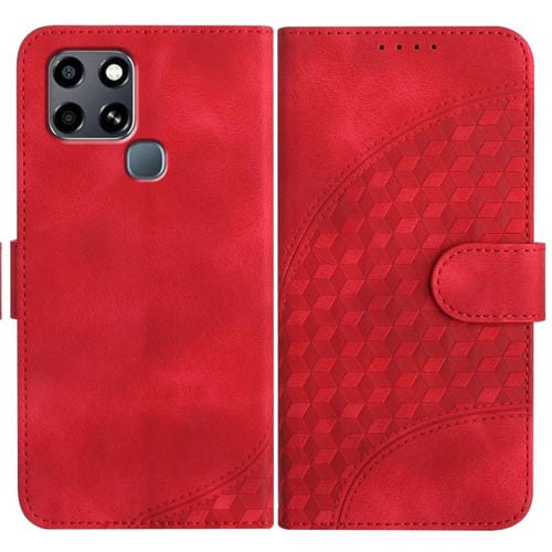 Funda de Cuero con Relieve Elefante para Infinix Smart 6 y Smart 6 HD con Cordón (Rojo)