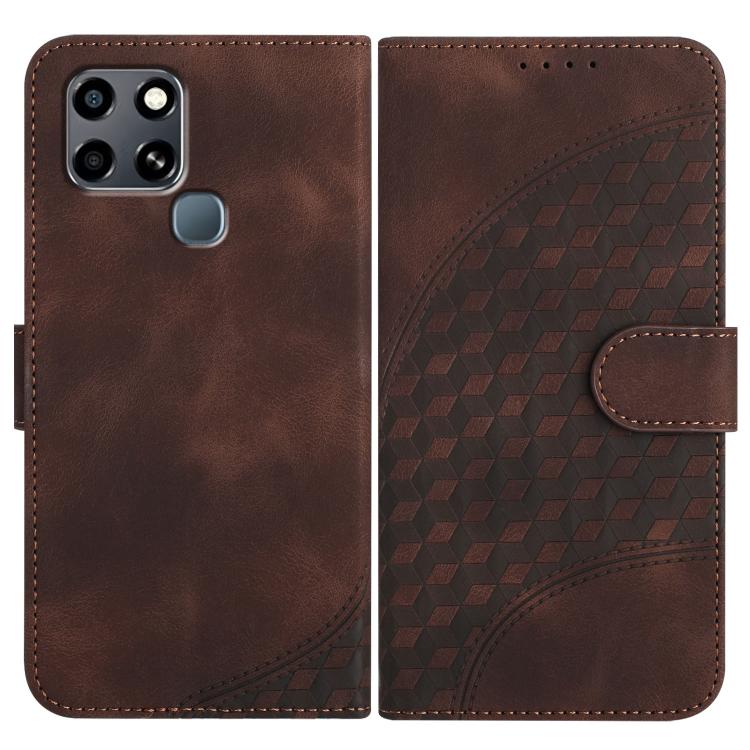 Funda de Cuero con Relieve Elefante para Infinix Smart 6 / Smart 6 HD con Cordón (Café)