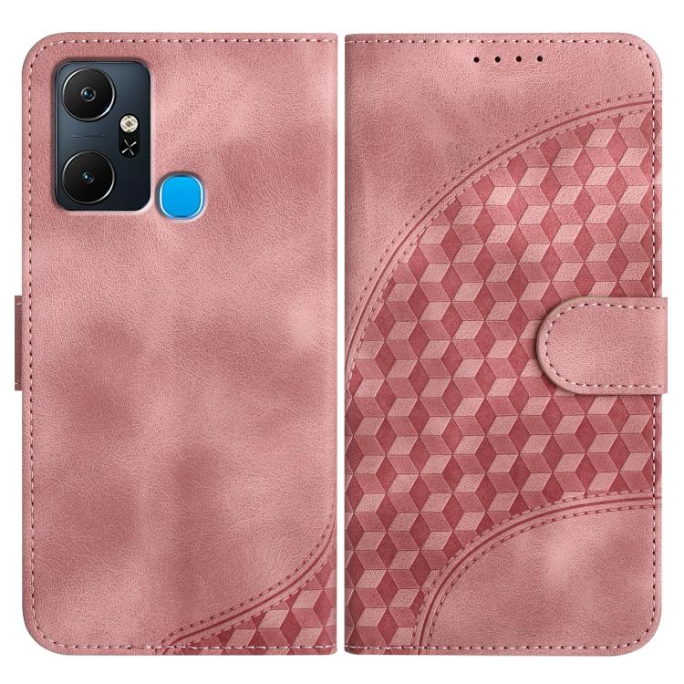 Funda de Cuero con Relieve de Cabeza de Elefante para Infinix Smart 6 Plus con Cordón (Rosa)
