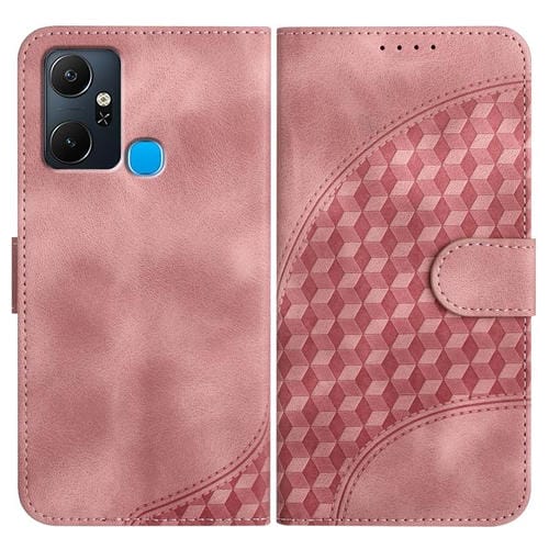 Funda de Cuero con Relieve de Cabeza de Elefante para Infinix Smart 6 Plus con Cordón (Rosa)