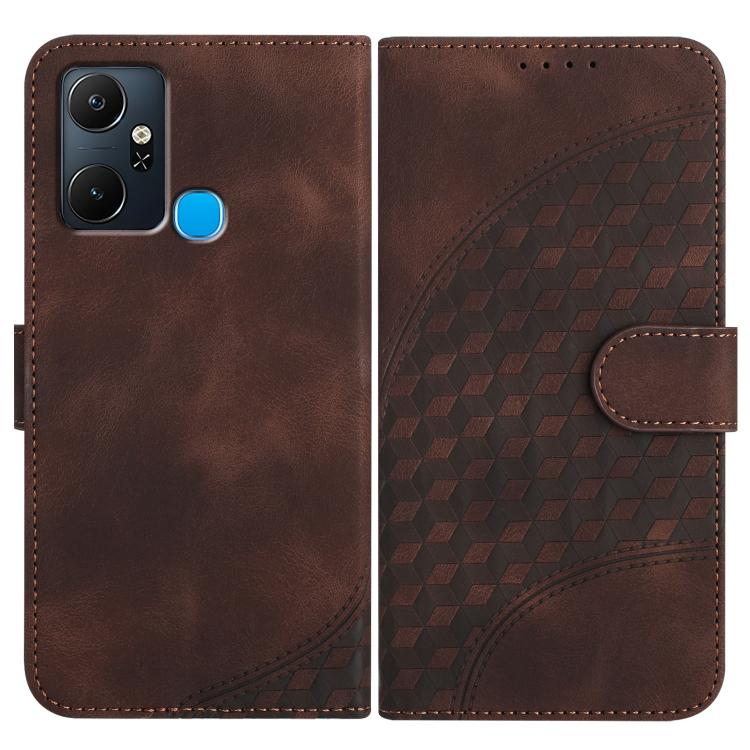 Funda de Cuero con Relieve Elefante para Infinix Smart 6 Plus con Cordón (Café)