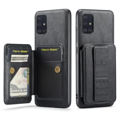 Funda para Teléfono Samsung Galaxy A51 4G Fierre Shann Oil Wax con Tarjetero de Cuero de Vaca (Negro)