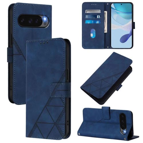 Funda de Cuero con Tapa y Relieve 3D para Google Pixel 10 y 10 Pro+ (Azul)
