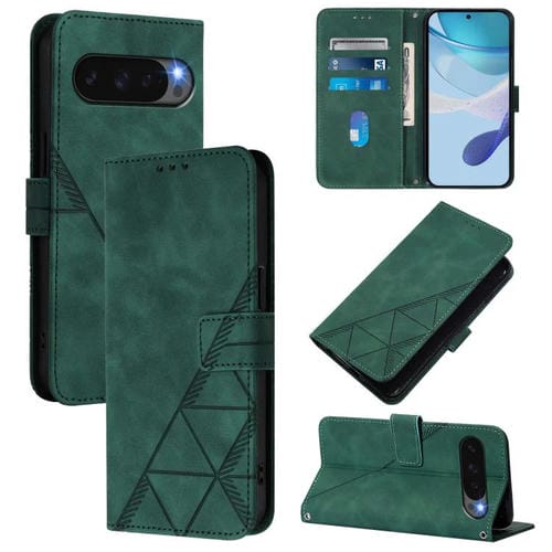 Funda de Cuero con Tapa y Relieve 3D para Google Pixel 10 Pro (Verde Oscuro)