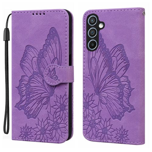 Funda para Teléfono Samsung Galaxy A55 5G Cuero Tapa Horizontal Piel Retro Mariposas (Púrpura)