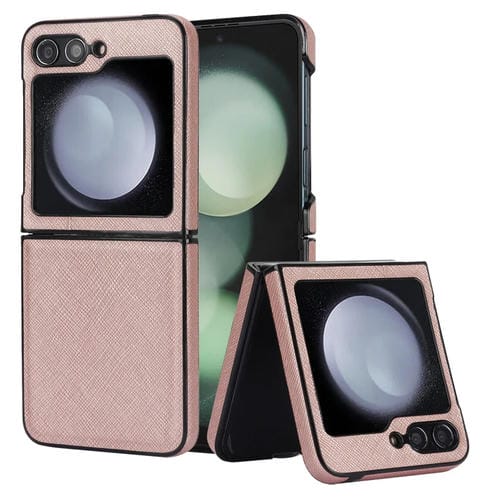 Estuche para Teléfono Plegable Samsung Galaxy Z Flip5 5G con Patrón Cruzado (Oro Rosa)