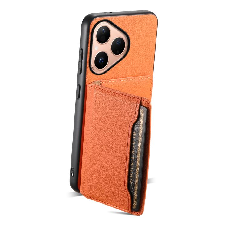 Funda para Huawei Pura 80 5G con textura de becerro y diseño de cartera con cobertura total (naranja)
