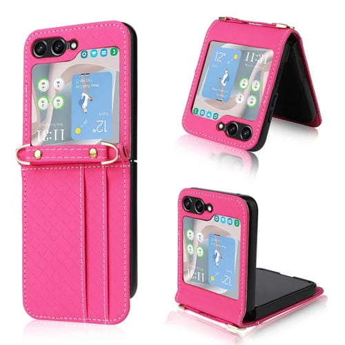 Funda para Teléfono Plegable Samsung Galaxy Z Flip5 Entramado de Diamantes Cruzado (Rojo Rosa)