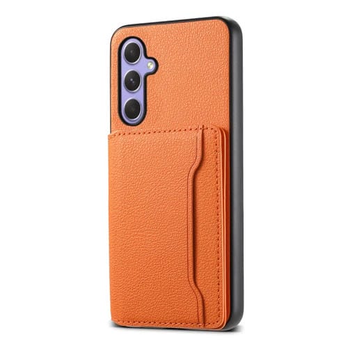 Funda para Teléfono Samsung Galaxy A55 5G Bolsa para Tarjetas Textura de Becerro (Naranja)