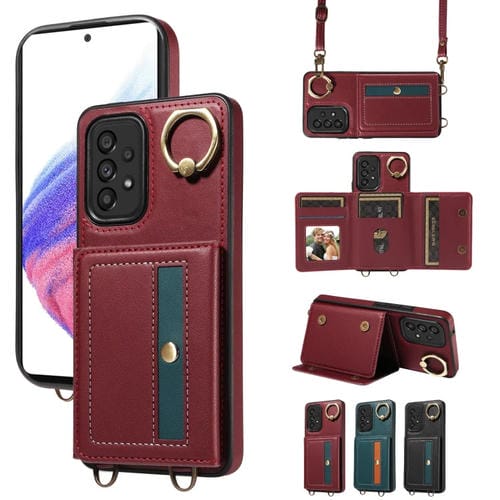 Funda Tipo Billetera Samsung Galaxy A53 5G con Soporte para Anillo y Cuero (Rojo)