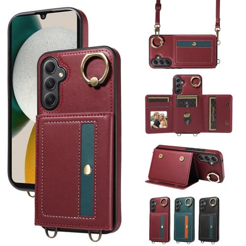 Funda de Cuero para Samsung Galaxy A54 5G Crossbody Wallet Bag con Ring Holder (Rojo)