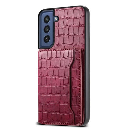 Funda para Teléfono Samsung Galaxy S21 FE 5G Diseño Bolsa para Tarjetas Textura Cocodrilo (Rojo)