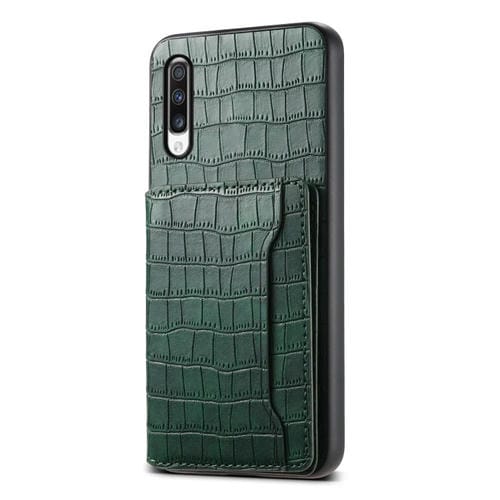 Funda para Teléfono Samsung Galaxy A70 Diseño Bolsa para Tarjetas Textura Cocodrilo (Verde)