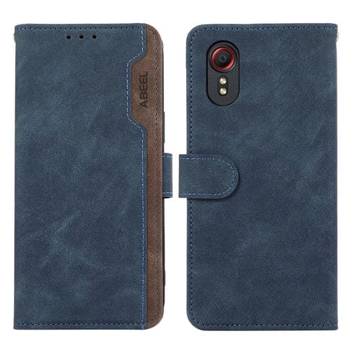 Funda de Cuero Abeel para Samsung Galaxy Xcover 5 Color Block Magnética Rfid (Azul-Marrón)