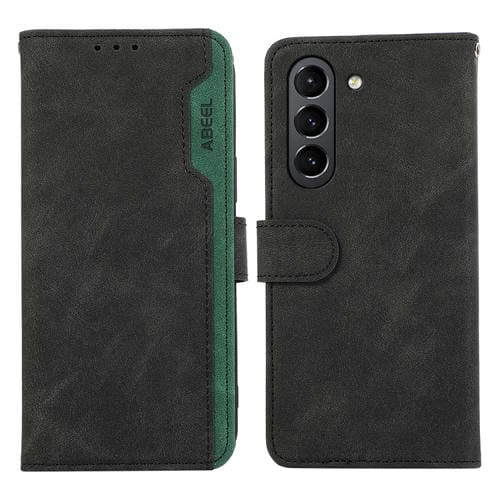 Funda de Cuero Abeel para Samsung Galaxy S21 FE 5G Color Block Magnética Rfid (Negro-Verde)