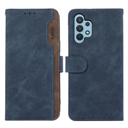 Funda para Teléfono Samsung Galaxy A32 4G Abeel Cuero Rfid Magnética con Bloques de Color (Azul-Marrón)