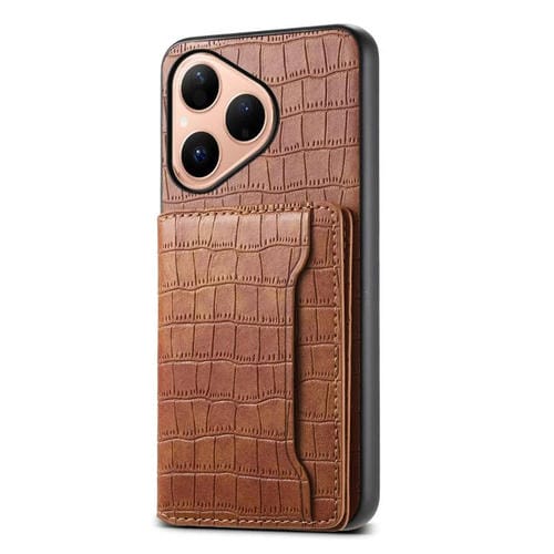 Funda para Huawei Pura 80 5G con textura de cocodrilo y diseño de cartera, cobertura total (marrón)