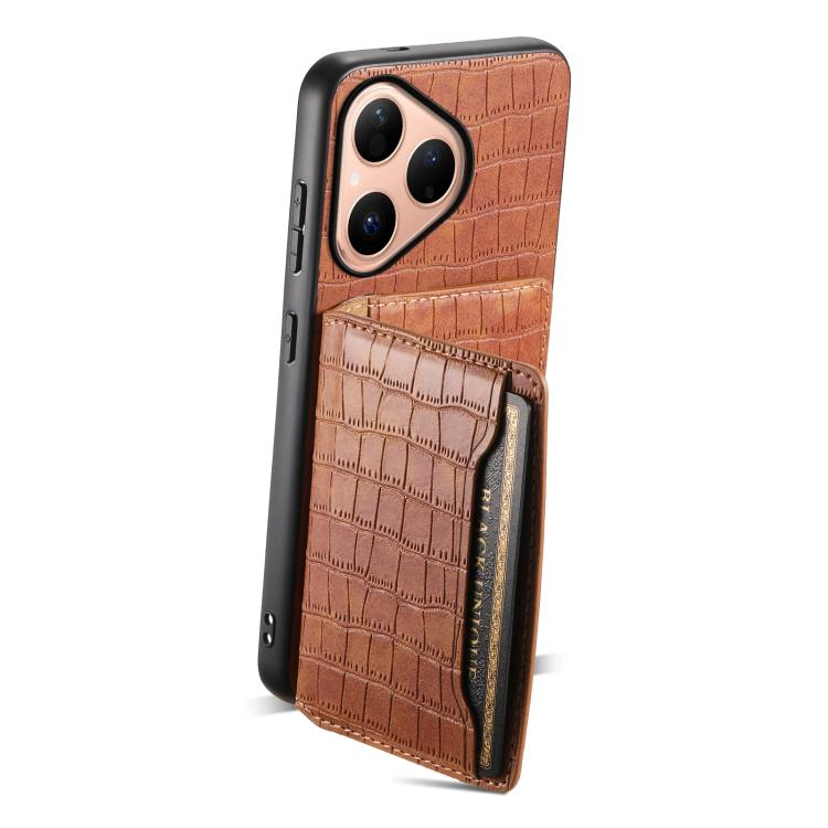 Funda para Huawei Pura 80 5G con textura de cocodrilo y diseño de cartera, cobertura total (marrón)