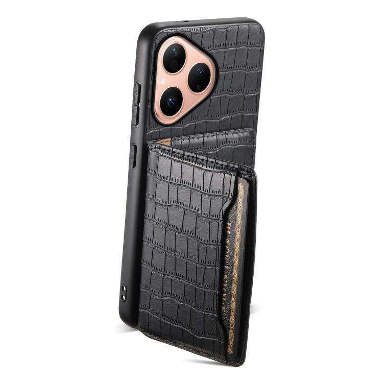 Funda para Huawei Pura 80 5G con textura de cocodrilo y diseño de cartera, cobertura total (negra)