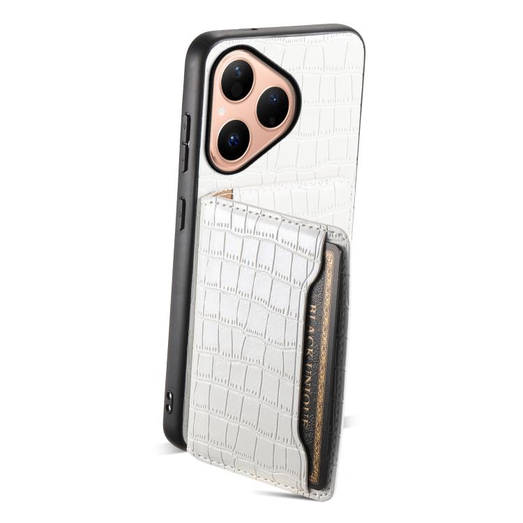 Funda para Huawei Pura 80 5G con textura de cocodrilo y diseño de cartera, cobertura total (blanca)