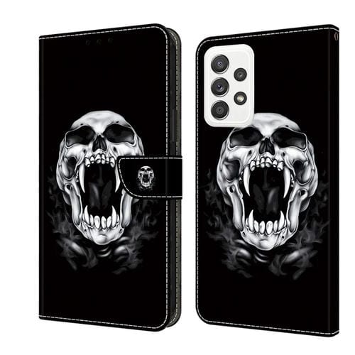 Funda de Cuero Samsung Galaxy A52 4G y 5G Pintada con Cristales Calavera