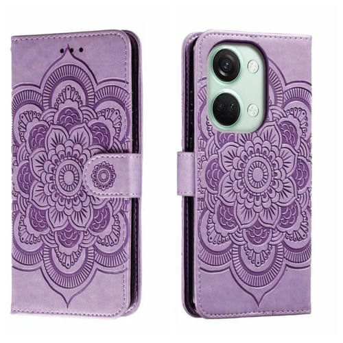 Funda de Cuero para OnePlus Ace 2V con Patrón en Relieve Sun Mandala (Púrpura)