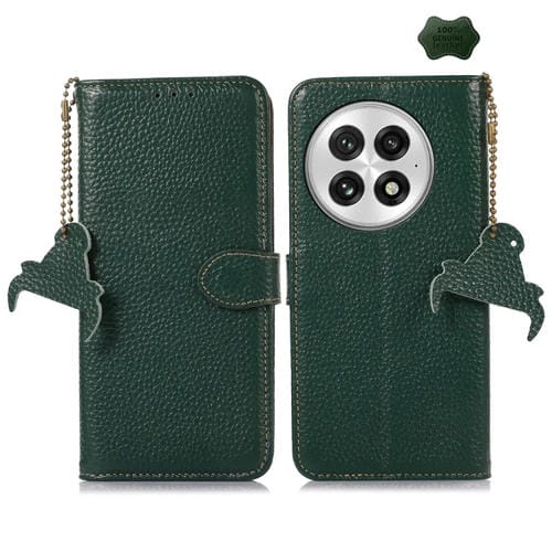 Funda de Cuero Genuino con Textura de Lichi Rfid para OnePlus 13 (Verde)
