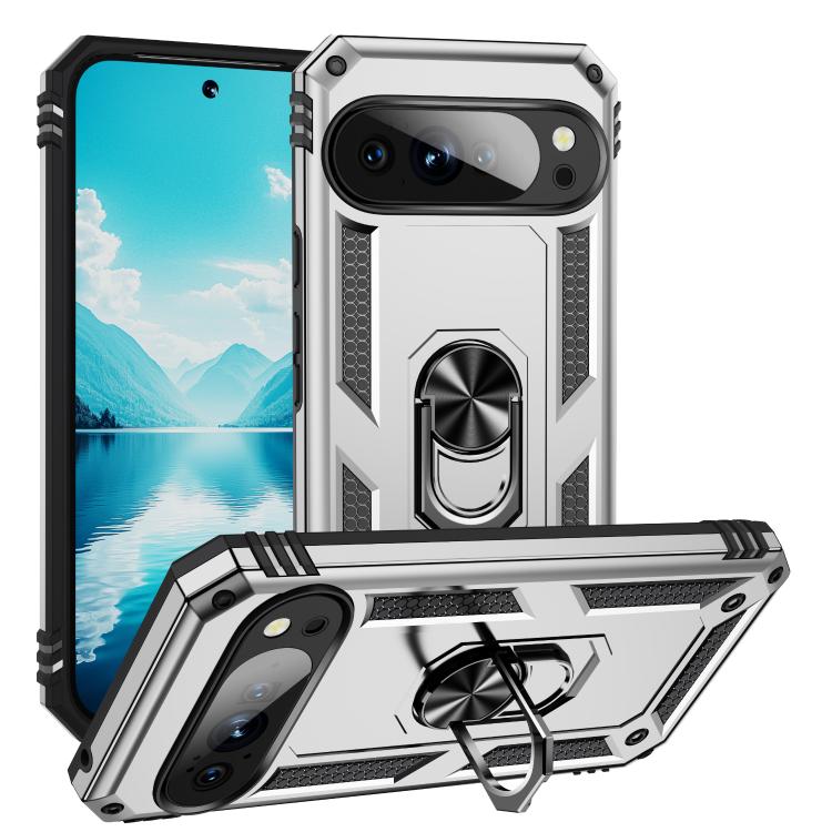 Funda TPU + PC para Google Pixel 10 Pro XL a Prueba de Golpes con Soporte (Plateada)