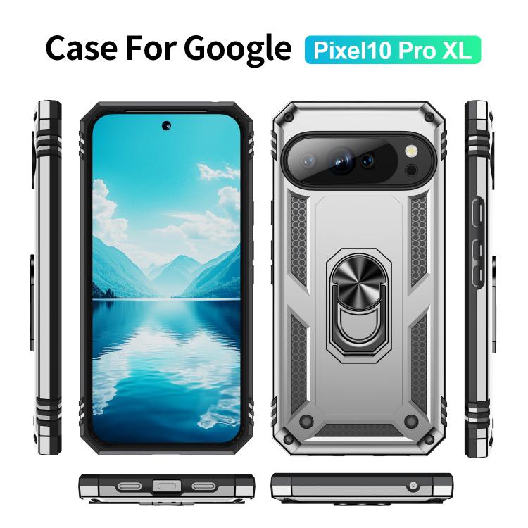 Funda TPU + PC para Google Pixel 10 Pro XL a Prueba de Golpes con Soporte (Plateada)
