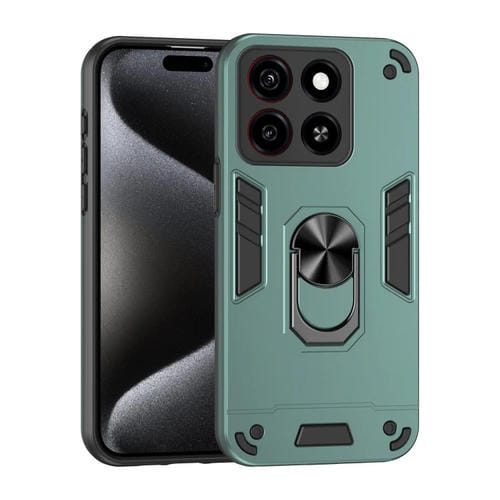 Funda para ZTE Blade A35/A55 con Soporte de Anillo y Protección Antigolpes (Verde)