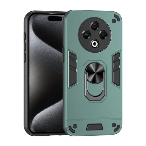 Funda para Teléfono Tecno Spark 30 con Anillo de Metal y Protección Antigolpes (Verde)