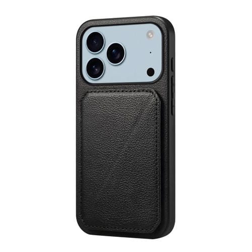 Funda para iPhone 17 Pro D04 con textura de becerro y ranura para dos tarjetas (negra)