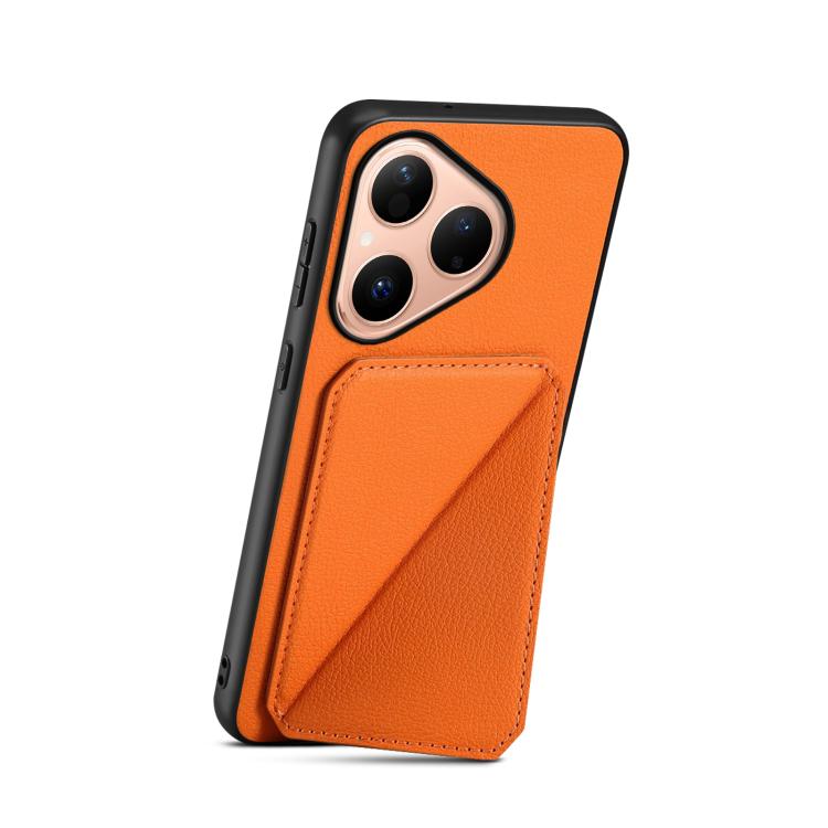 Funda para Huawei Pura 80 5G D04 con textura de becerro y ranura para dos tarjetas (naranja)