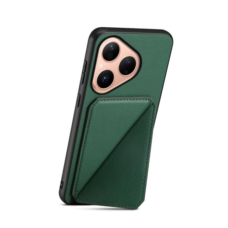 Funda para Huawei Pura 80 5G D04 con textura de becerro y ranura para dos tarjetas (verde)