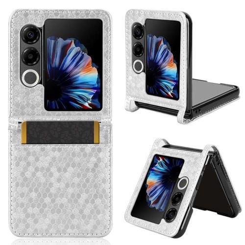 Funda de Cuero para ZTE Nubia Flip2 A404Zt con Ranura para Tarjetas y Textura de Panal (Plateada)